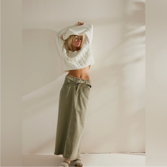 Free People Sandre Cable Knit Cropped Sweater in Cream Ivory White Size XL - Picture 3 of 8